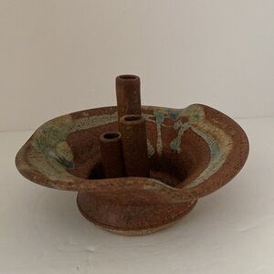 Ikebana Studio Art Pottery Frog Vase 3 Tube Ceramic Bud Vase 5.5”x3.5”